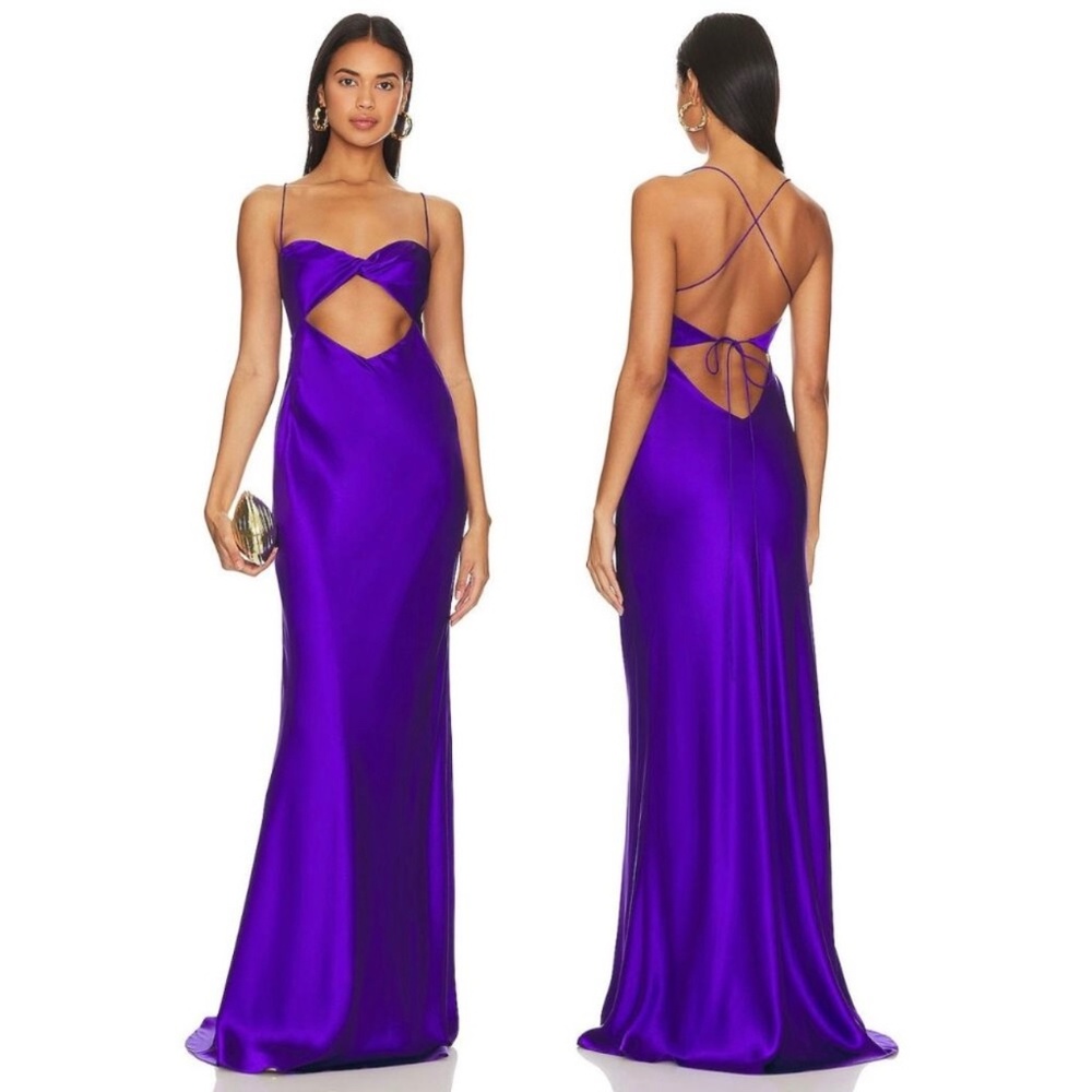 NEW The Sei Twist Bandeau Cut-out Silk Gown in Violet size 2